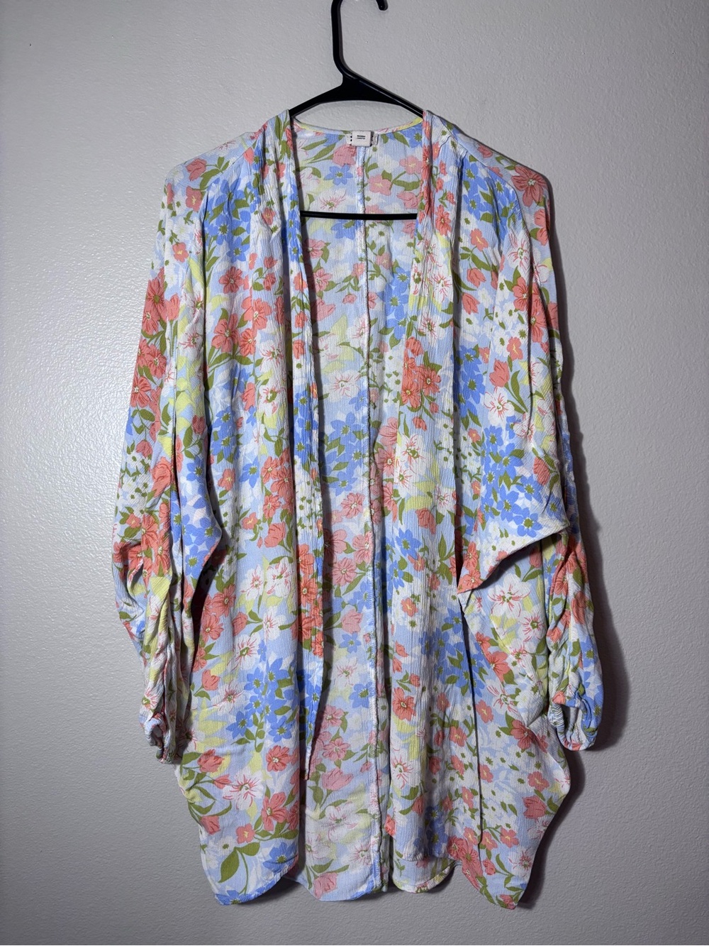 Billabong Floral Open-Front Kimono - Blue, Coral & Green